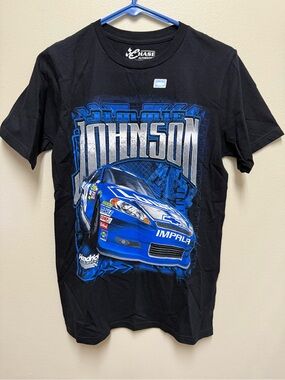 Jimmy Johnson Race Car Chase Authentics Blue & Black Tee NASCAR Label NWT
